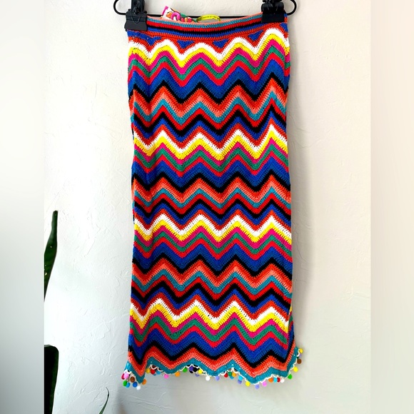 🦋FARM RIO STRIPED CROCHET COLORFUL MIDI SKIRT M L - Picture 4 of 5